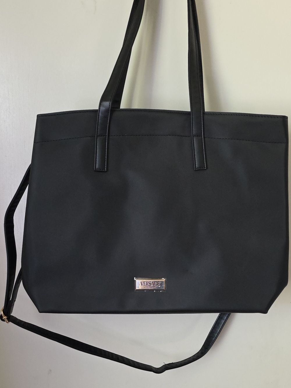 Versace Black Tote with Gold Plaque